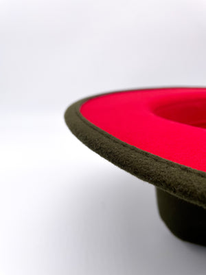 Red Bottom Brim Fedora (Olive Green)