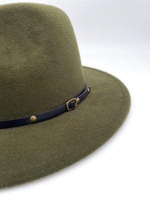 Red Bottom Brim Fedora (Olive Green)